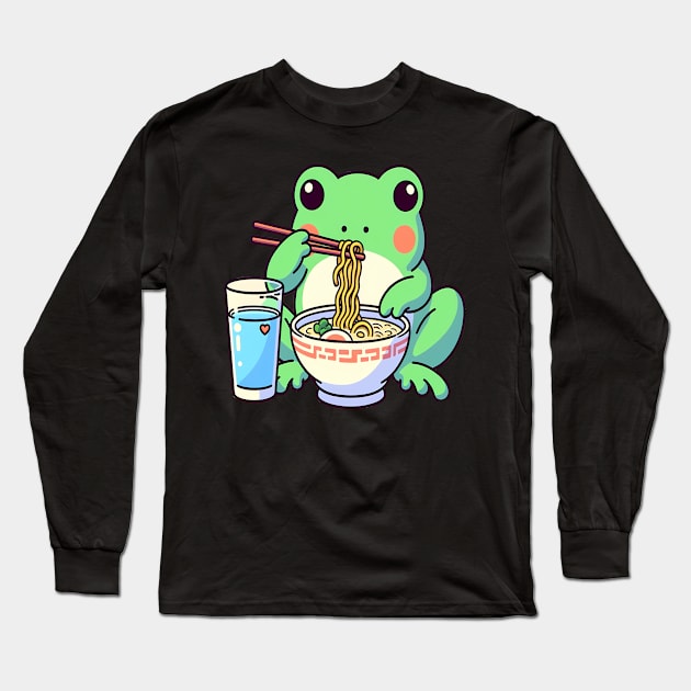 Frog eating ramen Long Sleeve T-Shirt by Evergreen